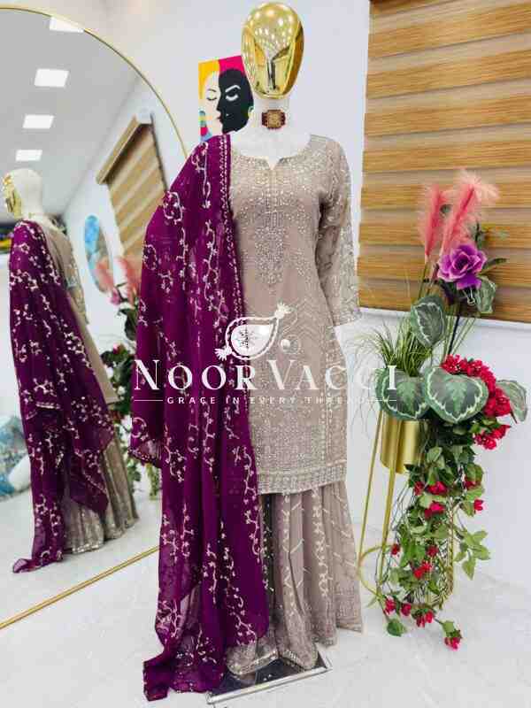 Fox Georgette Embroidered Sharara Plazo Set with Dupatta - Image 2