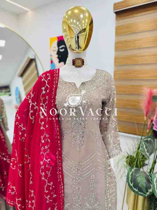 Fox Georgette Embroidered Sharara Plazo Set with Dupatta - Image 3