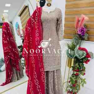 Fox Georgette Embroidered Sharara Plazo Set with Dupatta