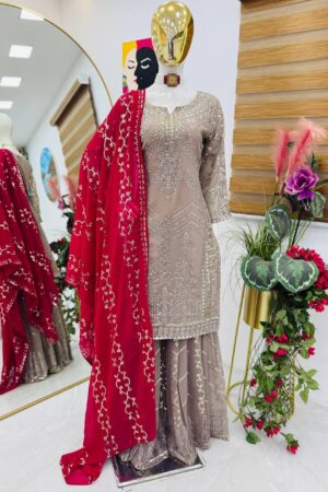 Shop Fox Georgette Embroidered Sharara Plazo Set with Dupatta