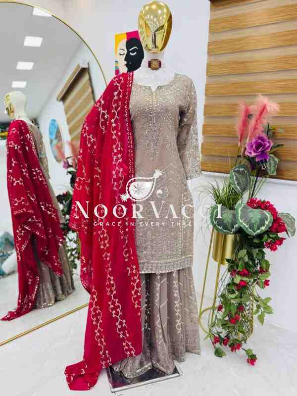 Fox Georgette Embroidered Sharara Plazo Set with Dupatta