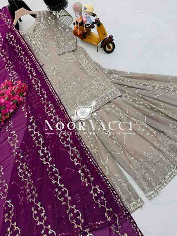 Fox Georgette Embroidered Sharara Plazo Set with Dupatta - Image 5