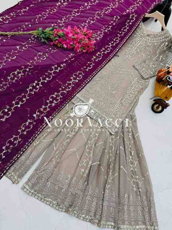 Fox Georgette Embroidered Sharara Plazo Set with Dupatta - Image 4
