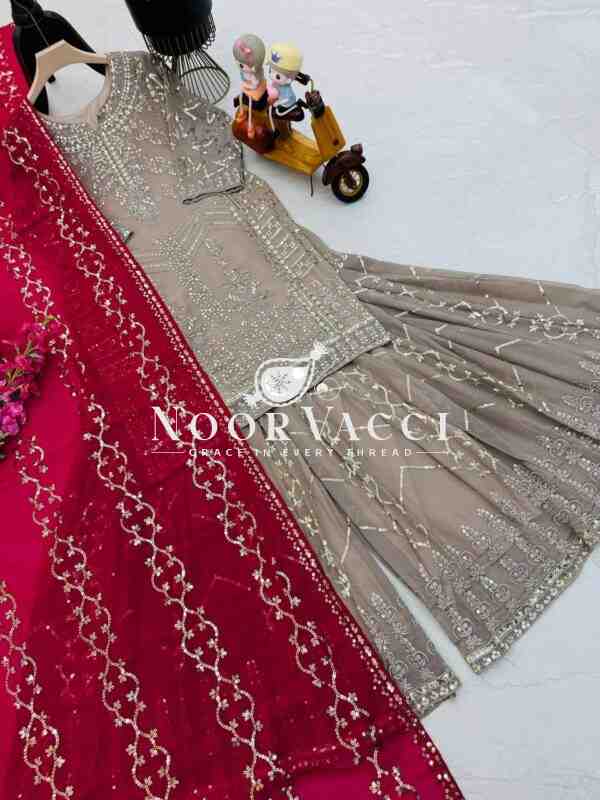 Fox Georgette Embroidered Sharara Plazo Set with Dupatta - Image 4