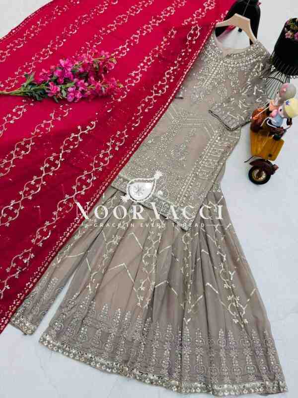 Fox Georgette Embroidered Sharara Plazo Set with Dupatta - Image 5