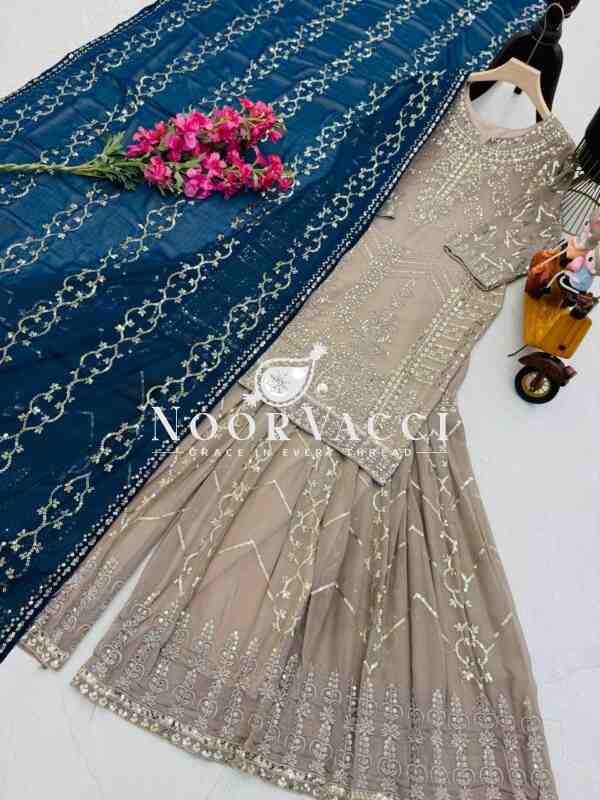 Fox Georgette Embroidered Sharara Plazo Set with Dupatta - Image 5