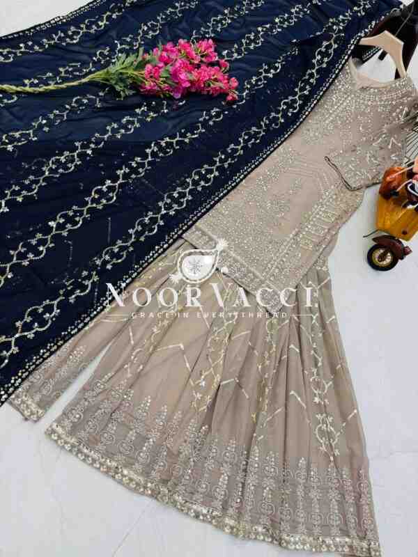 Fox Georgette Embroidered Sharara Plazo Set with Dupatta - Image 6