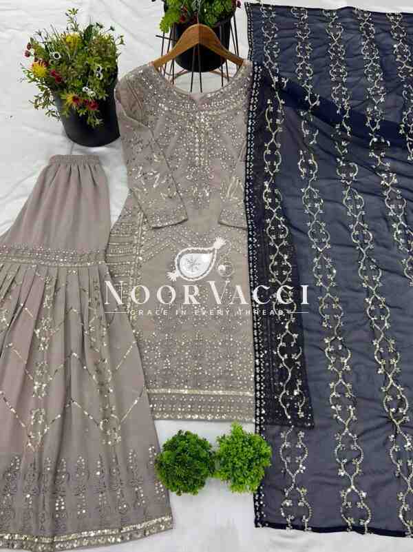 Faux Georgette Embroidered Gharara Set - Image 3