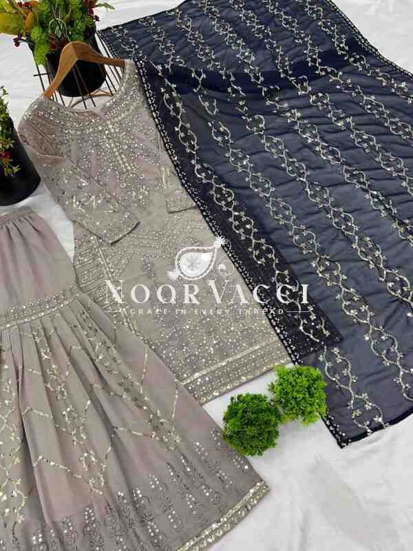 Faux Georgette Embroidered Gharara Set - Image 5