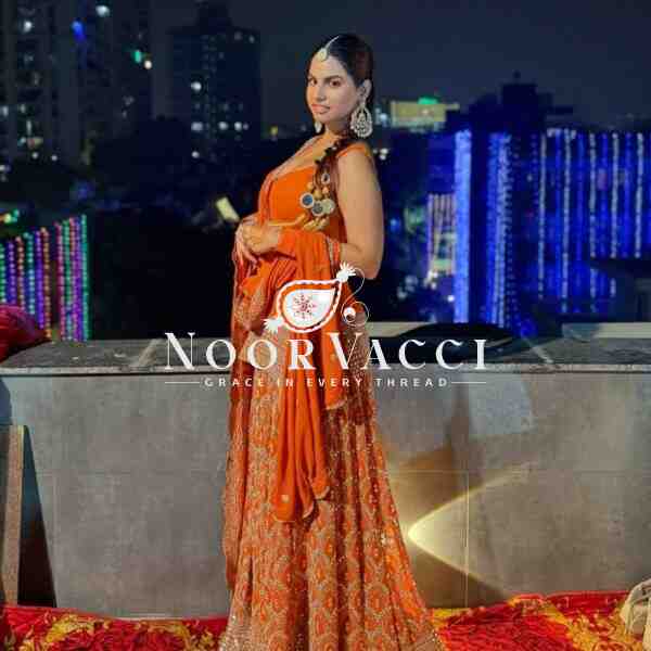 Foux Gorgette Embroidered Top and Plazo Set with Dupatta - Image 2