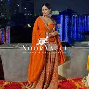 Foux Gorgette Embroidered Top and Plazo Set with Dupatta