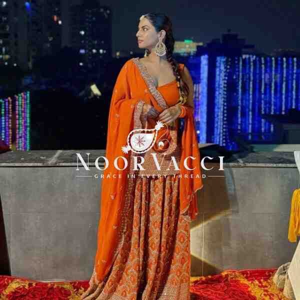 Foux Gorgette Embroidered Top and Plazo Set with Dupatta - Image 3