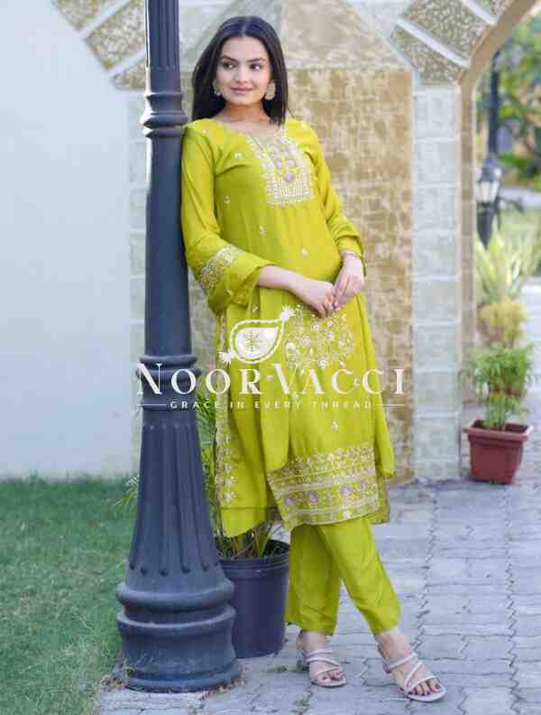 Elegant Chinon Suit with Heavy Embroidery & 5MM Sequence Work - Image 3