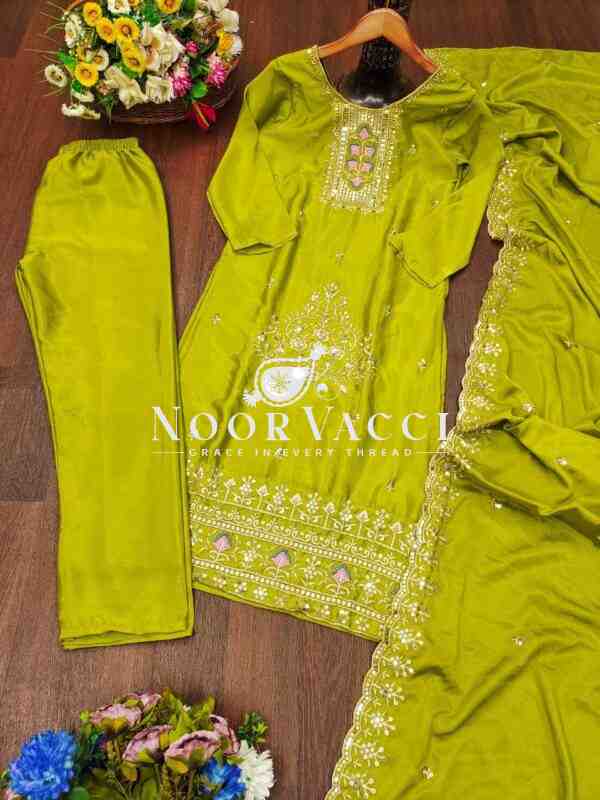 Elegant Chinon Suit with Heavy Embroidery & 5MM Sequence Work - Image 8