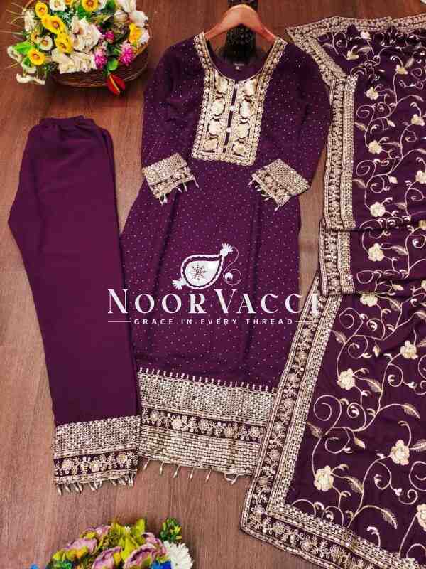 Luxe Fox Georgette Suit with Stone & Embroidery Detailing - Image 3