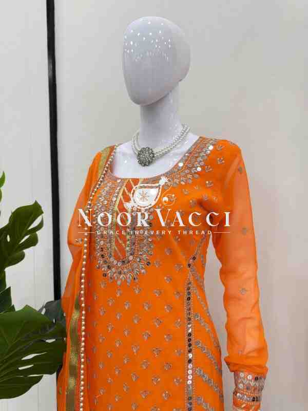 Foux Gorgette Embroidered Top and Sharara Set with Dupatta - Image 3