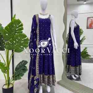 Foux Gorgette Embroidered Top with Dupatta Featuring Lace Border