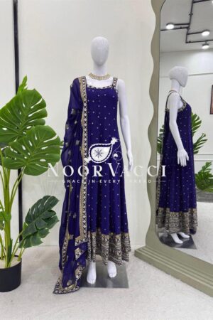 Buy Foux Gorgette Embroidered Top with Dupatta Featuring Lace Border