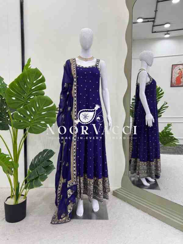 Foux Gorgette Embroidered Top with Dupatta Featuring Lace Border