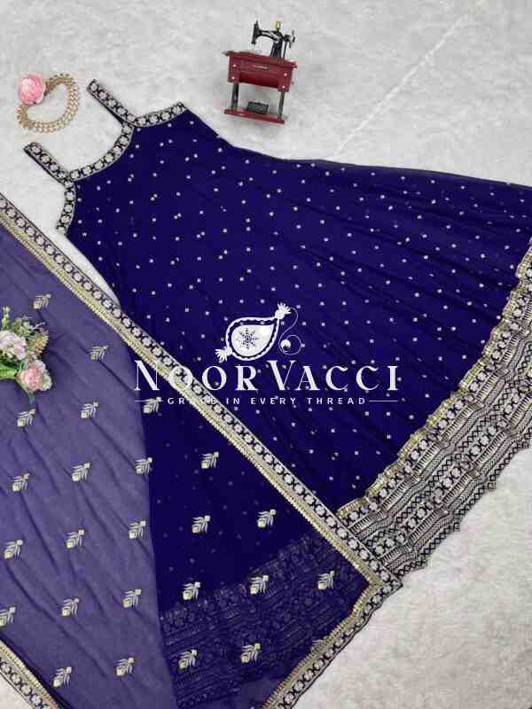 Foux Gorgette Embroidered Top with Dupatta Featuring Lace Border - Image 2