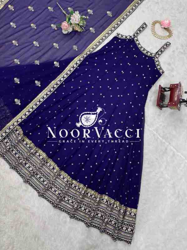Foux Gorgette Embroidered Top with Dupatta Featuring Lace Border - Image 4