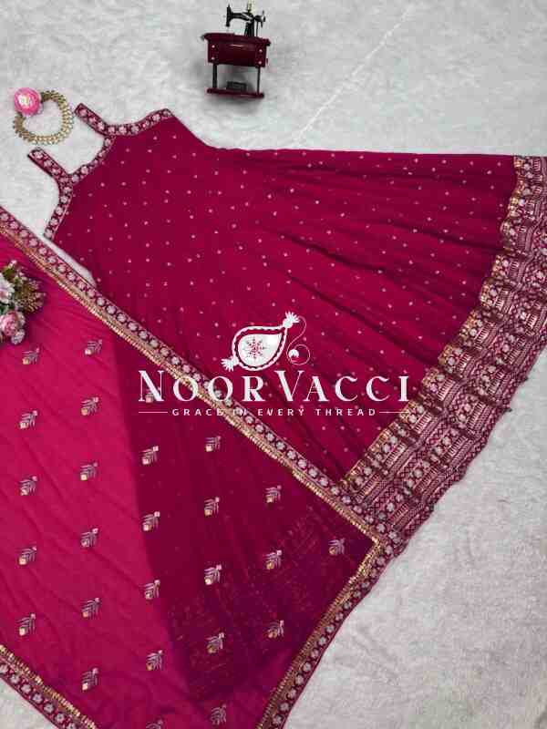 Foux Gorgette Embroidered Top with Dupatta Featuring Lace Border - Image 3