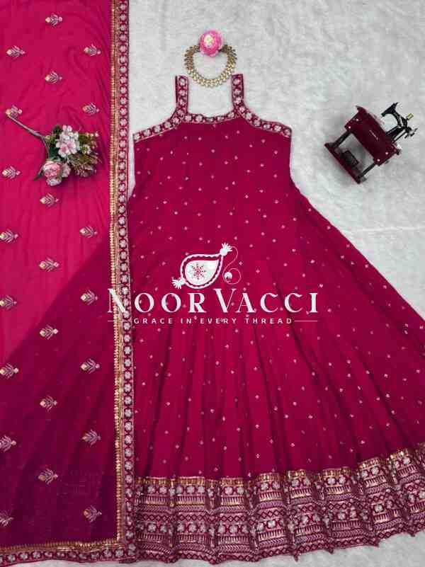 Foux Gorgette Embroidered Top with Dupatta Featuring Lace Border - Image 4