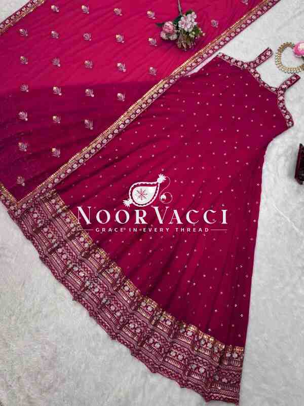 Foux Gorgette Embroidered Top with Dupatta Featuring Lace Border - Image 5