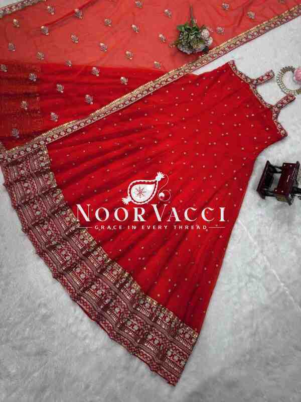 Foux Gorgette Embroidered Top with Dupatta Featuring Lace Border - Image 4