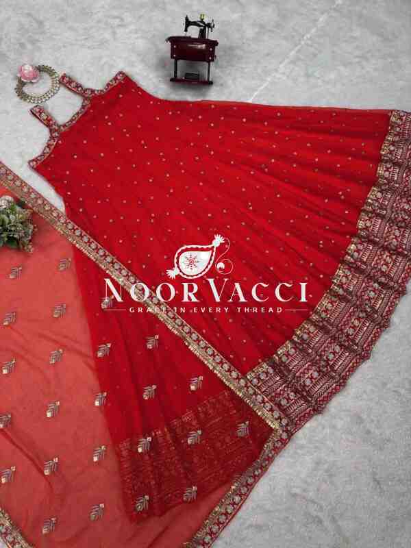 Foux Gorgette Embroidered Top with Dupatta Featuring Lace Border - Image 5
