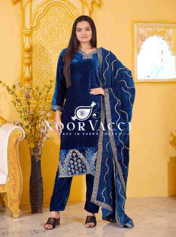 Regal Velvet Embroidered Suit with Luxe Detailing - Image 2
