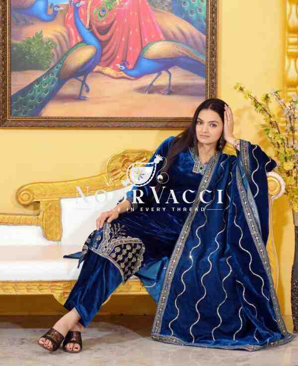 Regal Velvet Embroidered Suit with Luxe Detailing - Image 3