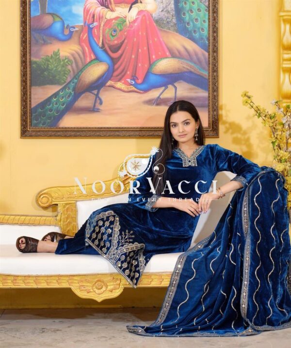 Shop Regal Velvet Embroidered Suit with Luxe Detailing - Image 4