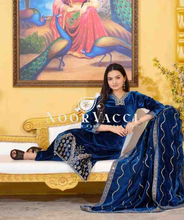 Regal Velvet Embroidered Suit with Luxe Detailing - Image 4