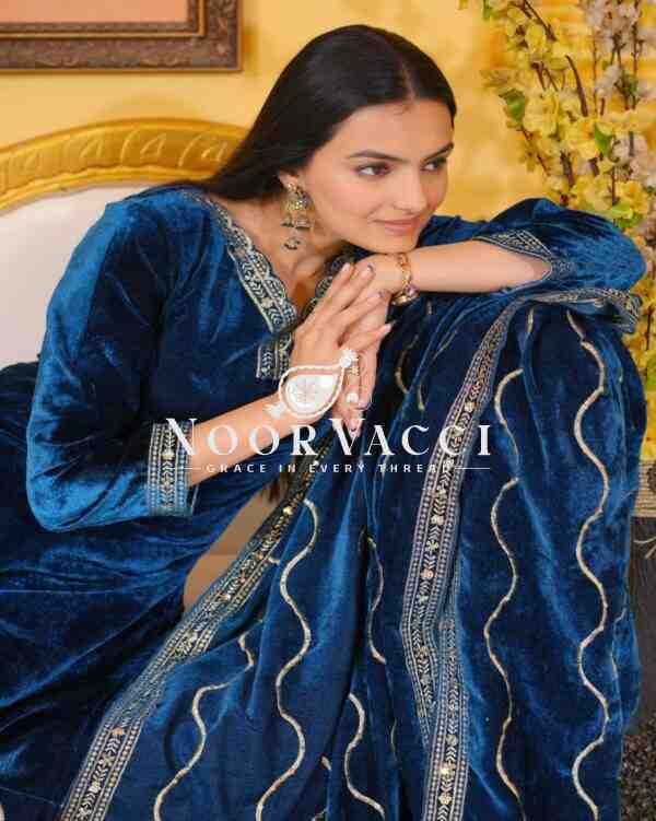 Regal Velvet Embroidered Suit with Luxe Detailing - Image 6