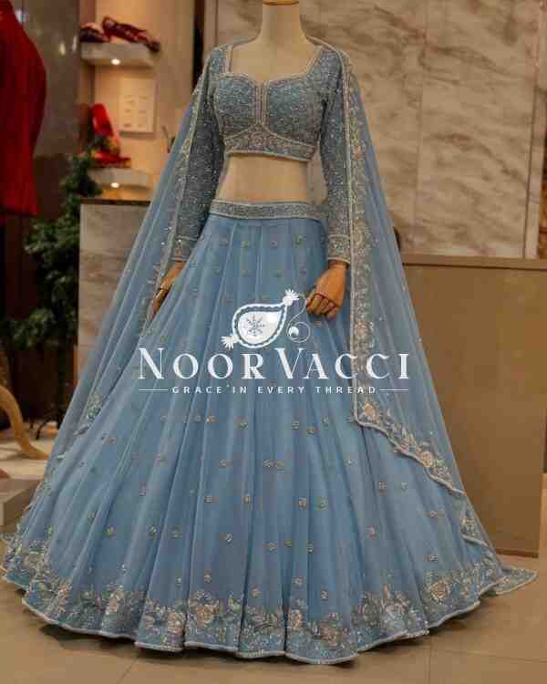 Semi-Stitched Fox Georgette Lehenga Set with Rivet Moti and Sequin Embroidery - Image 3