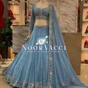 Semi-Stitched Fox Georgette Lehenga Set with Rivet Moti and Sequin Embroidery