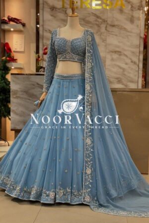 Buy Semi-Stitched Fox Georgette Lehenga Set with Rivet Moti and Sequin Embroidery