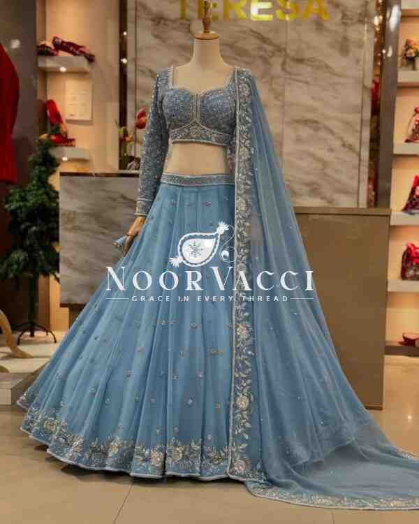 Semi-Stitched Fox Georgette Lehenga Set with Rivet Moti and Sequin Embroidery