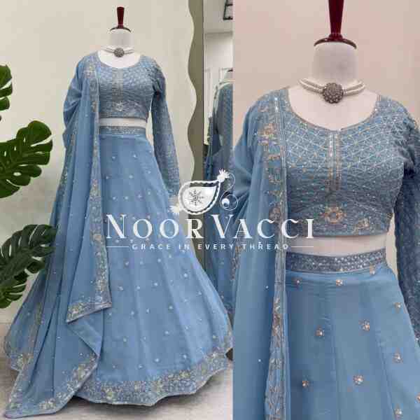 Semi-Stitched Fox Georgette Lehenga Set with Rivet Moti and Sequin Embroidery - Image 2