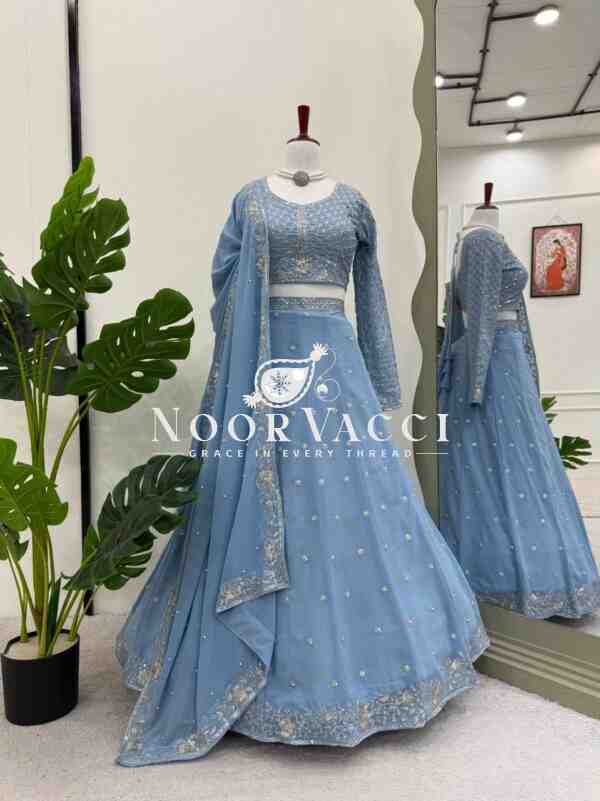 Semi-Stitched Fox Georgette Lehenga Set with Rivet Moti and Sequin Embroidery - Image 4