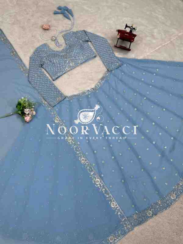 Semi-Stitched Fox Georgette Lehenga Set with Rivet Moti and Sequin Embroidery - Image 6
