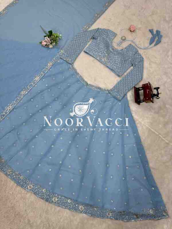 Semi-Stitched Fox Georgette Lehenga Set with Rivet Moti and Sequin Embroidery - Image 7