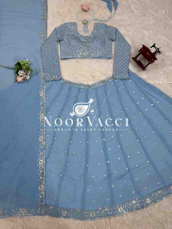Semi-Stitched Fox Georgette Lehenga Set with Rivet Moti and Sequin Embroidery - Image 8