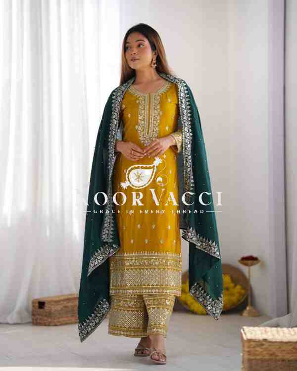 Chinon Silk Heavy Embroidered Top-Bottom Set with Dupatta - Image 6