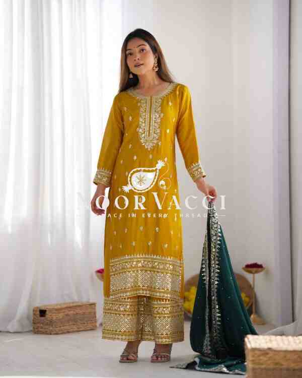 Chinon Silk Heavy Embroidered Top-Bottom Set with Dupatta - Image 5