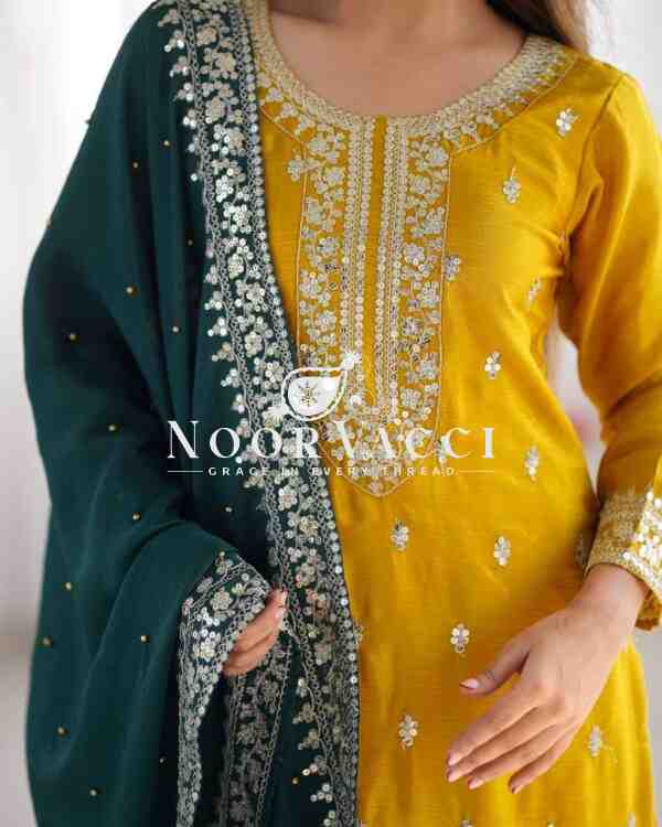 Chinon Silk Heavy Embroidered Top-Bottom Set with Dupatta - Image 2