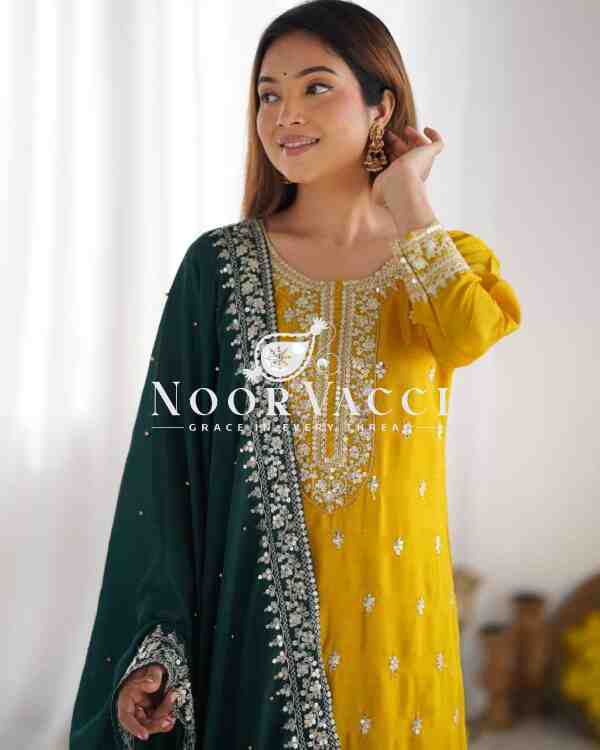Chinon Silk Heavy Embroidered Top-Bottom Set with Dupatta - Image 3
