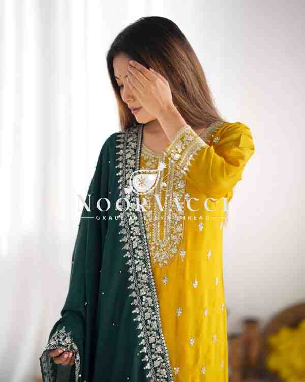 Chinon Silk Heavy Embroidered Top-Bottom Set with Dupatta - Image 4