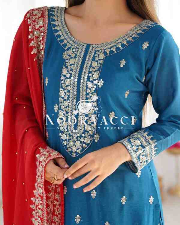 Chinon Silk Heavy Embroidered Top-Bottom Set with Dupatta - Image 4